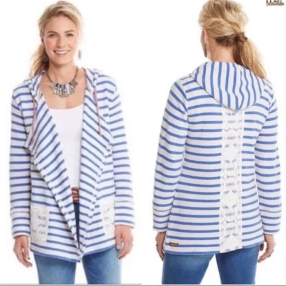 Matilda Jane Midway Hoodie - Small, Blue/White Stripe